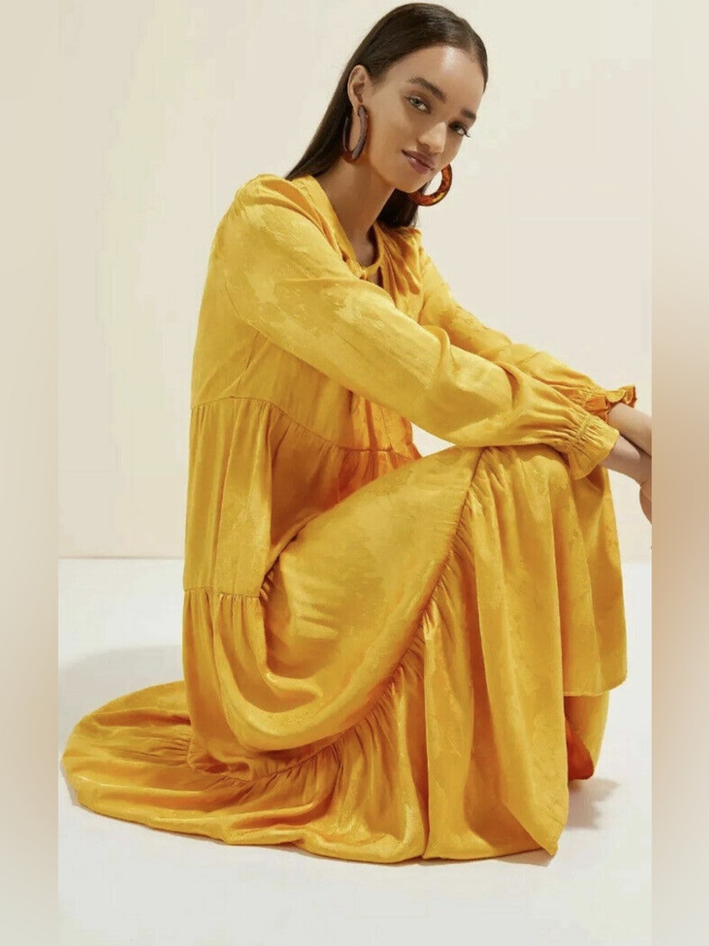 ANTHROPOLOGIE Maeve Tiered Yellow/Gold Maxi Dress  size 3X plus, - Picture 6 of 14